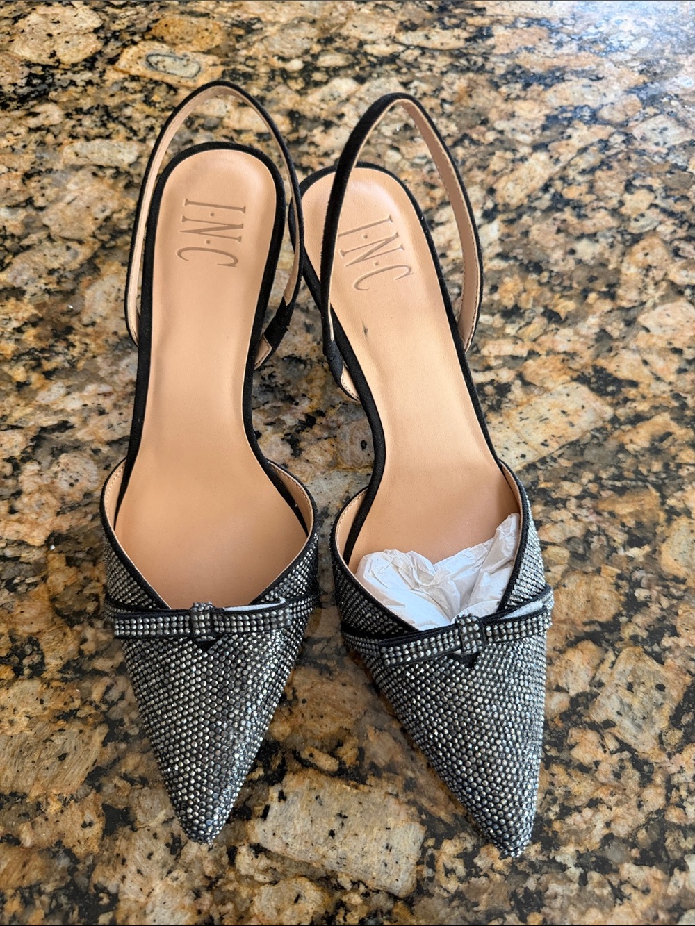 INC International Concepts Silver Pointed Slingback Pumps